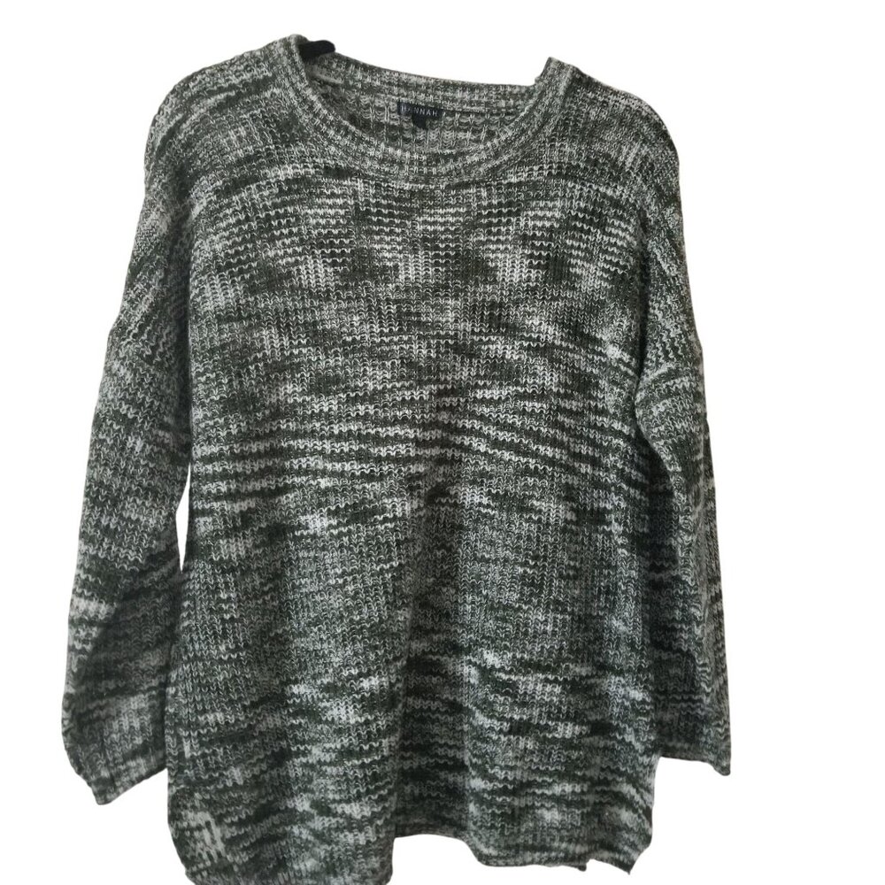 Hannah Womens Green & White Knit Sweater XL Loose Fit Long Sleeve